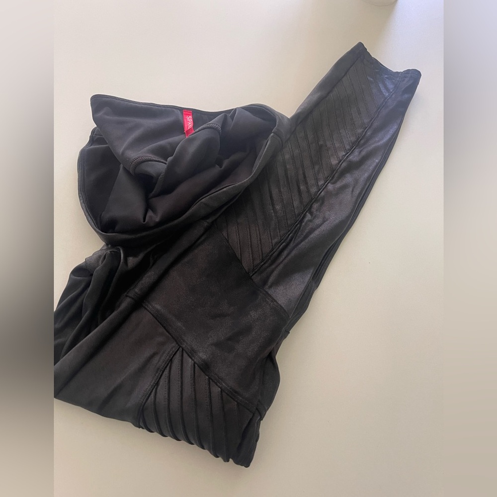 SPANX Black Faux Leather Moto Leggings